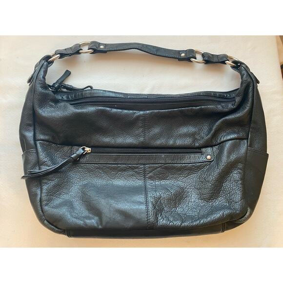 Great American Leather Works Purse Double Top Zip Black SHOULDER Silver Stud - Picture 6 of 10